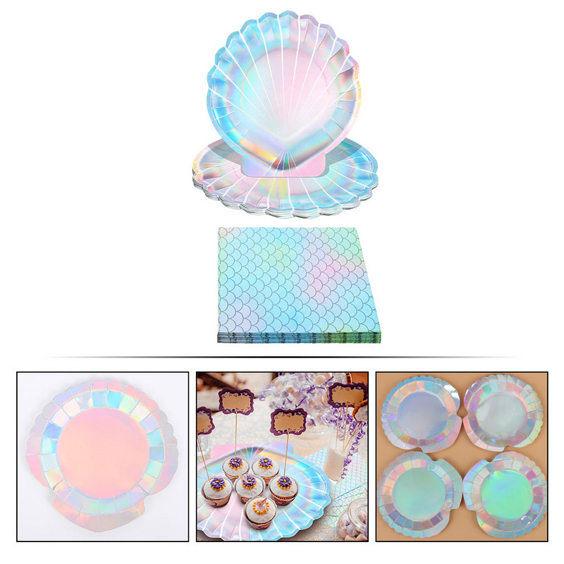 1 jūras gliemežvāku šķīvju komplekts Mermaid Party Plate Vienreizlietojamie jūras gliemežvāku šķīvju šķīvji