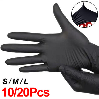 20 buc mănuși de unică folosință din nitril, impermeabile, fără latex, negru, pentru gătit, pentru bucătărie, pentru alimente, pentru curățarea de laborator, pentru repararea mașinilor.