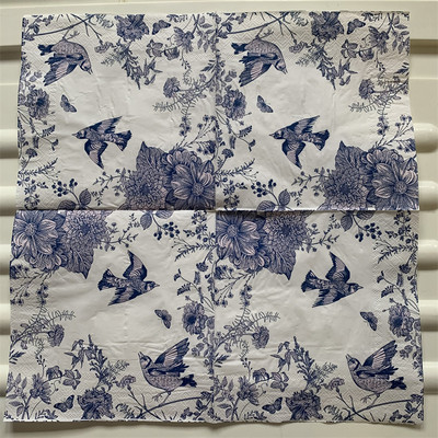 vintažinės servetėlės popierius elegantiškas audinys mėlynas raštas dekupažas vestuvės servilletas gimtadienio vakarėlis kalėdinis dekoras nosinaitė 20