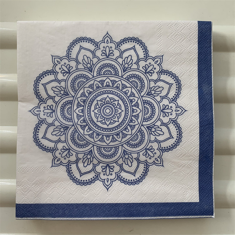 vintažinės servetėlės popierius elegantiškas audinys mėlynas raštas dekupažas vestuvės servilletas gimtadienio vakarėlis kalėdinis dekoras nosinaitė 20