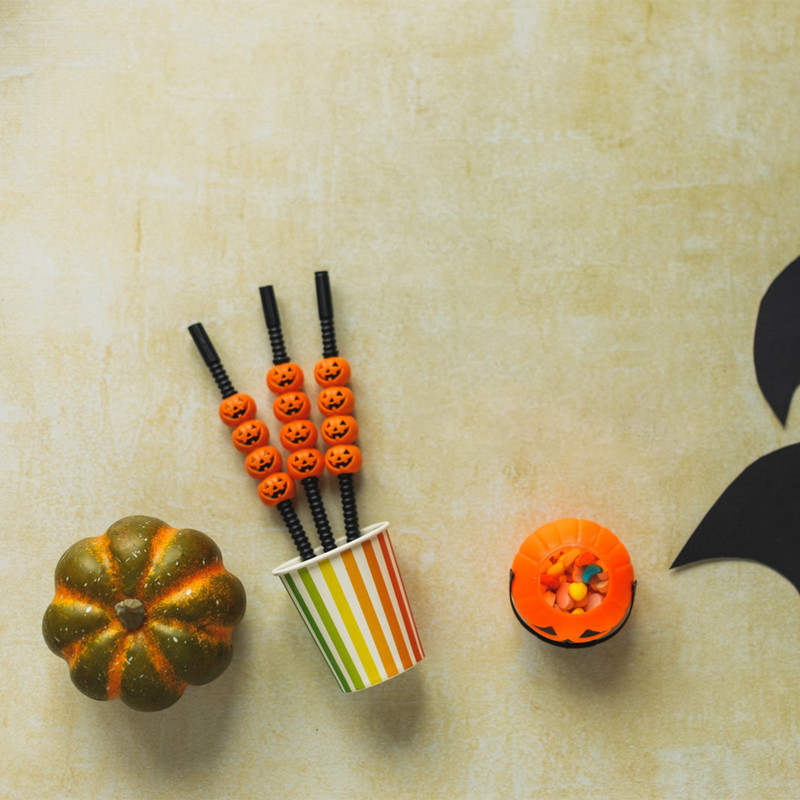 Halloween kreatív szívószálak Vicces, személyre szabott szívószálak party dekoráció Rugalmas műanyag szívószálak party kellékek Rietjes műanyag