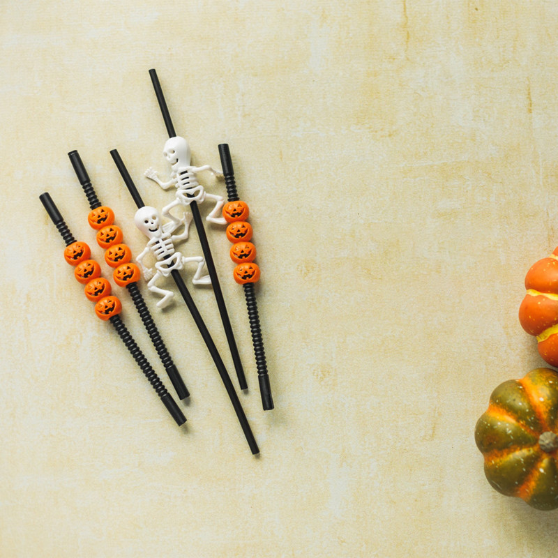 Halloween kreatív szívószálak Vicces, személyre szabott szívószálak party dekoráció Rugalmas műanyag szívószálak party kellékek Rietjes műanyag