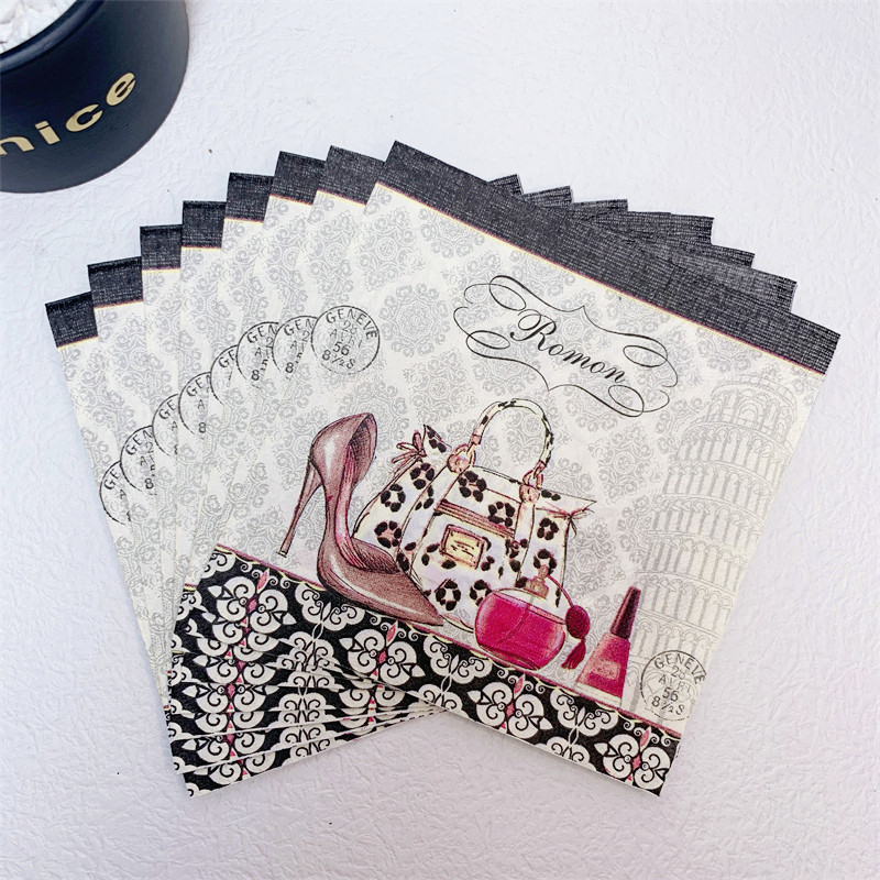 20db/csomag Piros magassarkú cipő asztal decoupage papír szalvéták virág parfümtáska papírkendők esküvői parti dekorációhoz