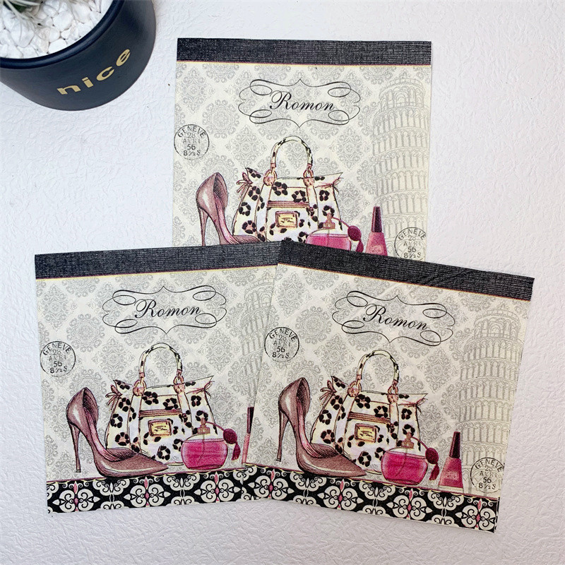 20db/csomag Piros magassarkú cipő asztal decoupage papír szalvéták virág parfümtáska papírkendők esküvői parti dekorációhoz