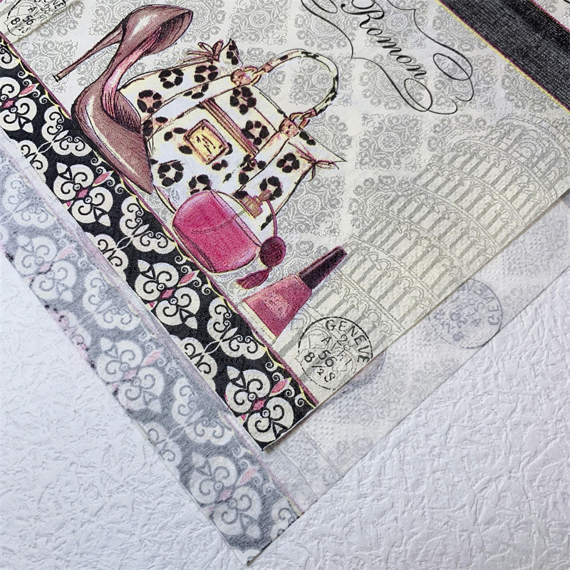 20db/csomag Piros magassarkú cipő asztal decoupage papír szalvéták virág parfümtáska papírkendők esküvői parti dekorációhoz