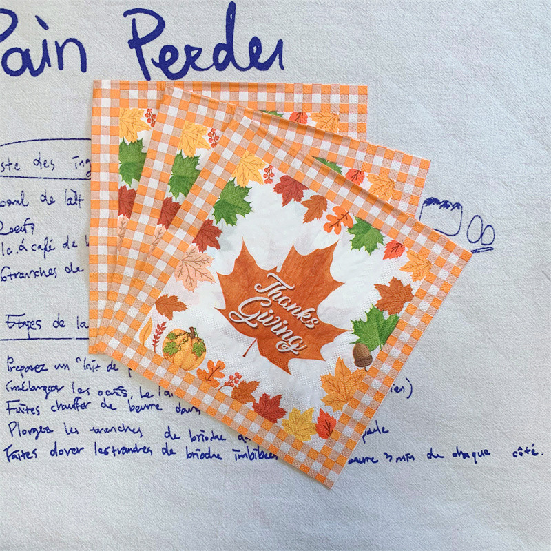 20gab/iepakojumā Pateicības dienas ražas novākšanas dekupāžas papīra salvetes Kļavu lapu papīra salvetes ballīšu dekorēšanai Galda dekoru piederumi