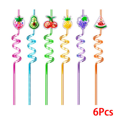 6Gb Spīdīgi sequins Fruit Series Plastmasas salmiņi Vīnogu Arbūza Dekorācija Izliekti atkārtoti lietojami salmu ballīšu dekorēšanas piederumi