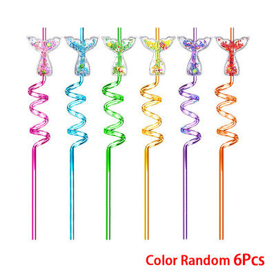 6Gb Spīdīgi sequins Fruit Series Plastmasas salmiņi Vīnogu Arbūza Dekorācija Izliekti atkārtoti lietojami salmu ballīšu dekorēšanas piederumi