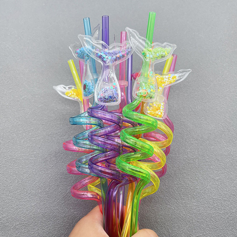 6Gb Spīdīgi sequins Fruit Series Plastmasas salmiņi Vīnogu Arbūza Dekorācija Izliekti atkārtoti lietojami salmu ballīšu dekorēšanas piederumi