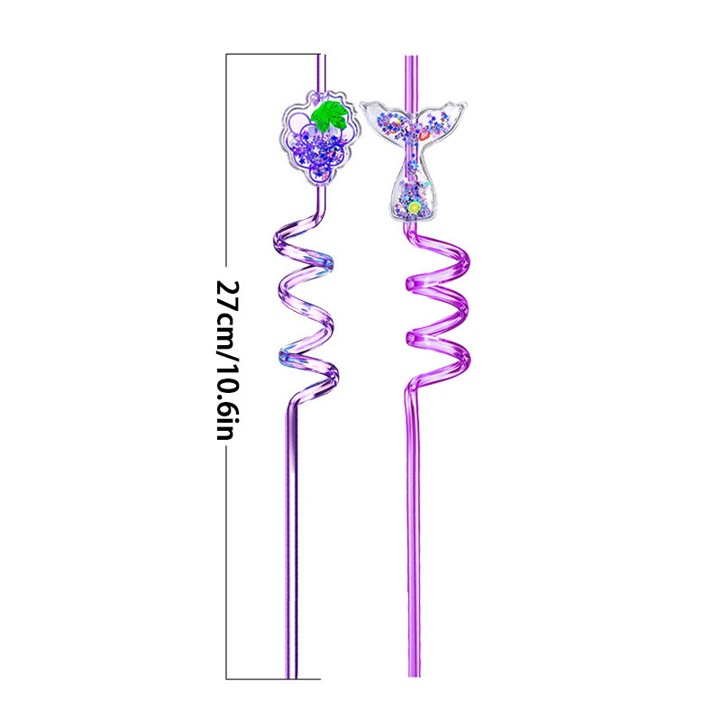 6Gb Spīdīgi sequins Fruit Series Plastmasas salmiņi Vīnogu Arbūza Dekorācija Izliekti atkārtoti lietojami salmu ballīšu dekorēšanas piederumi