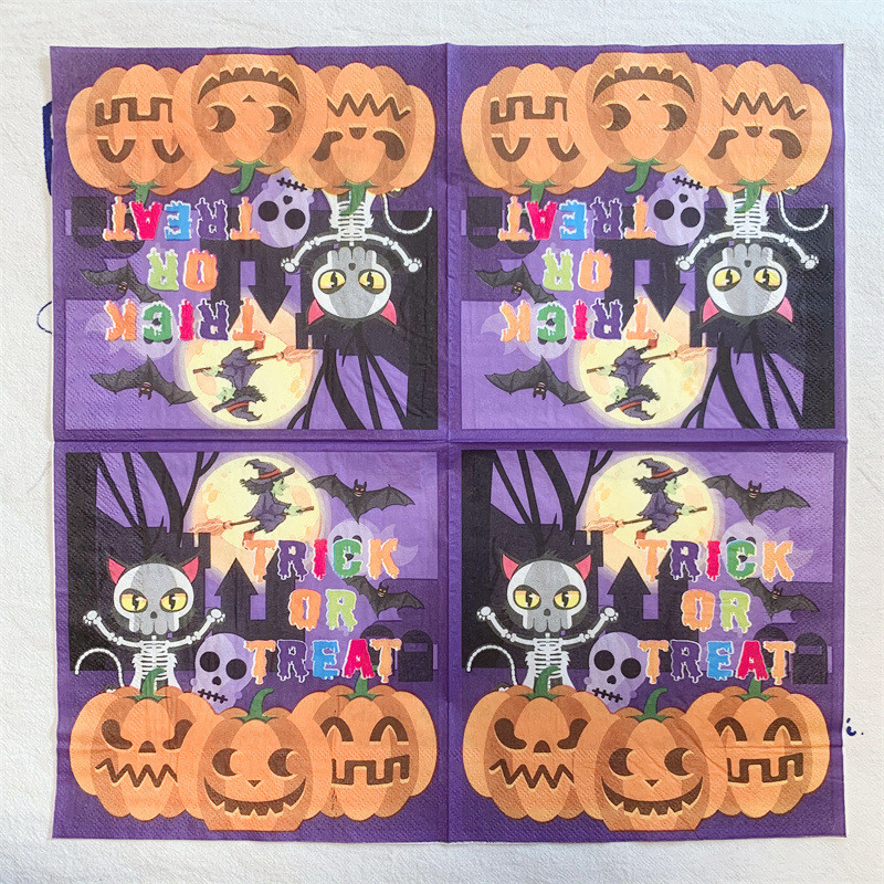 20Gb/Pack Happy Halloween Pumpkin Skull Cat Dekupāžas papīrs Cute Scary Trick or Treat papīra salvetes Helovīna ballīšu dekorēšanai