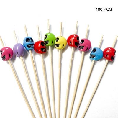 100 vnt Helovino vienkartiniai bambukiniai iešmai Vaisių šakutė Helovino puošmena Maisto rinkiniai Sumuštinių dekoras Tortas Desertinės lazdelės KXRE