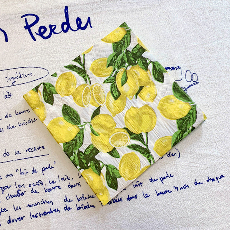 20gab/iepakojumā citronu galda dekupāžas papīra salvetes vasaras augļu salvešu papīra salvetes Ziemassvētku kāzu ballītes dekorēšanai 5
