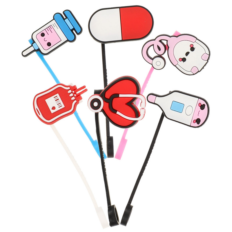 6 gab. Salmu putekļu vāki Salmu uzgaļi dzeramajiem salmiņiem Karikatūras elementi Salmu pārklāji Salmu galu uzgaļi