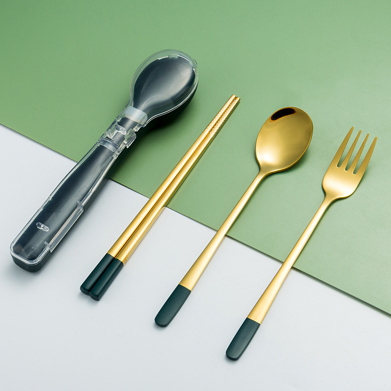 Pārnēsājams nerūsējošā tērauda galda piederumu komplekts ar glabāšanas futrāli Izturīgi dakšu karotes irbulīši mājas biroja kempingam SAL99