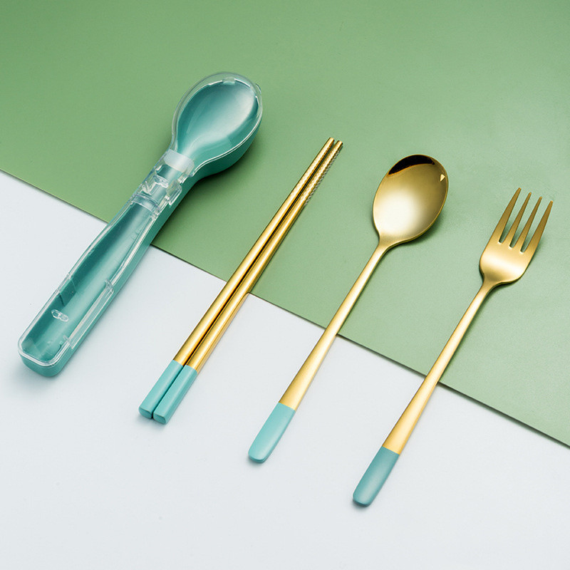 Pārnēsājams nerūsējošā tērauda galda piederumu komplekts ar glabāšanas futrāli Izturīgi dakšu karotes irbulīši mājas biroja kempingam SAL99