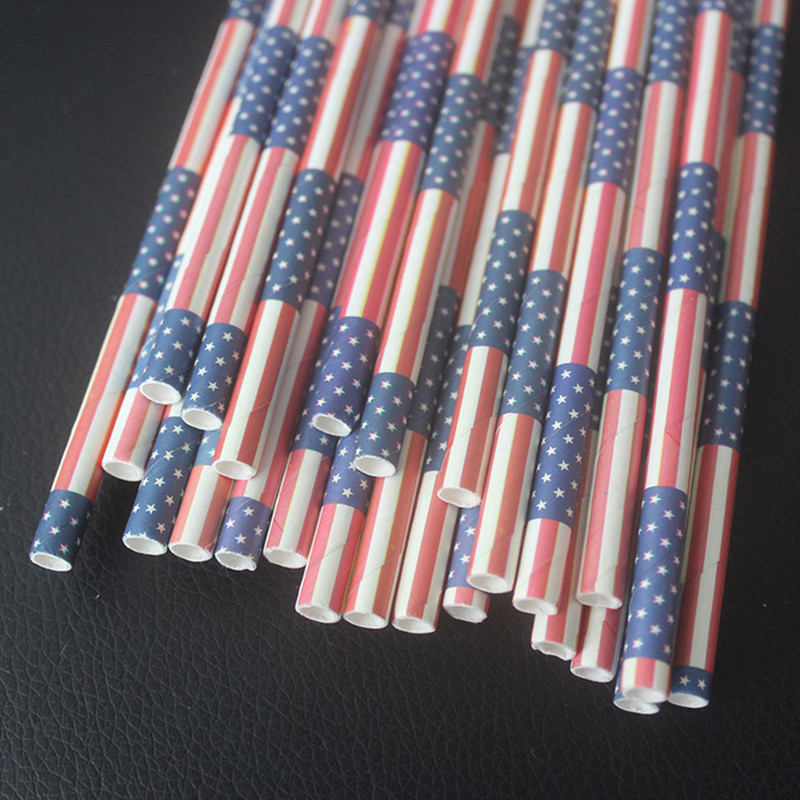 50 gab bioloģiski noārdāma papīra dzeramo salmiņu piemiņas diena un 4. jūlija svētku piegāde (zvaigzne un svītra)