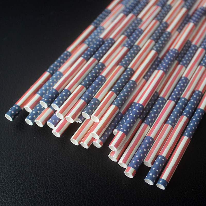 50 gab bioloģiski noārdāma papīra dzeramo salmiņu piemiņas diena un 4. jūlija svētku piegāde (zvaigzne un svītra)