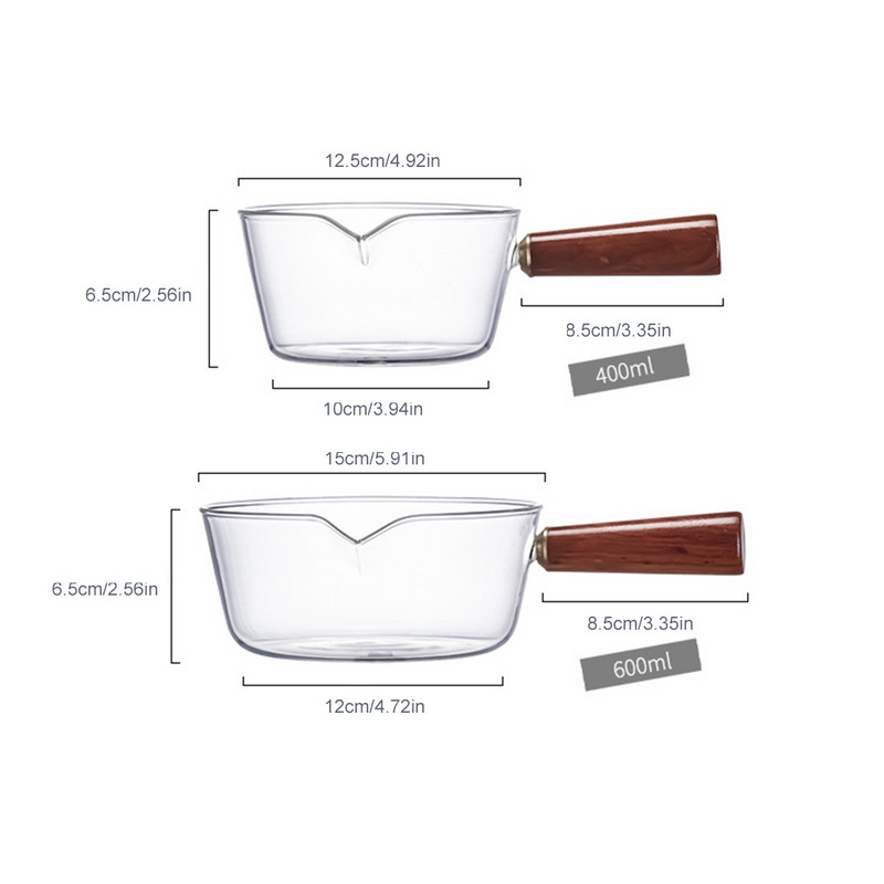 400 ml/600 ml stikla piena katls, augstas temperatūras izturīgs katls mājsaimniecības nūdeļu katls zīdaiņu uztura bagātinātājs karstā piena katls zupas katls