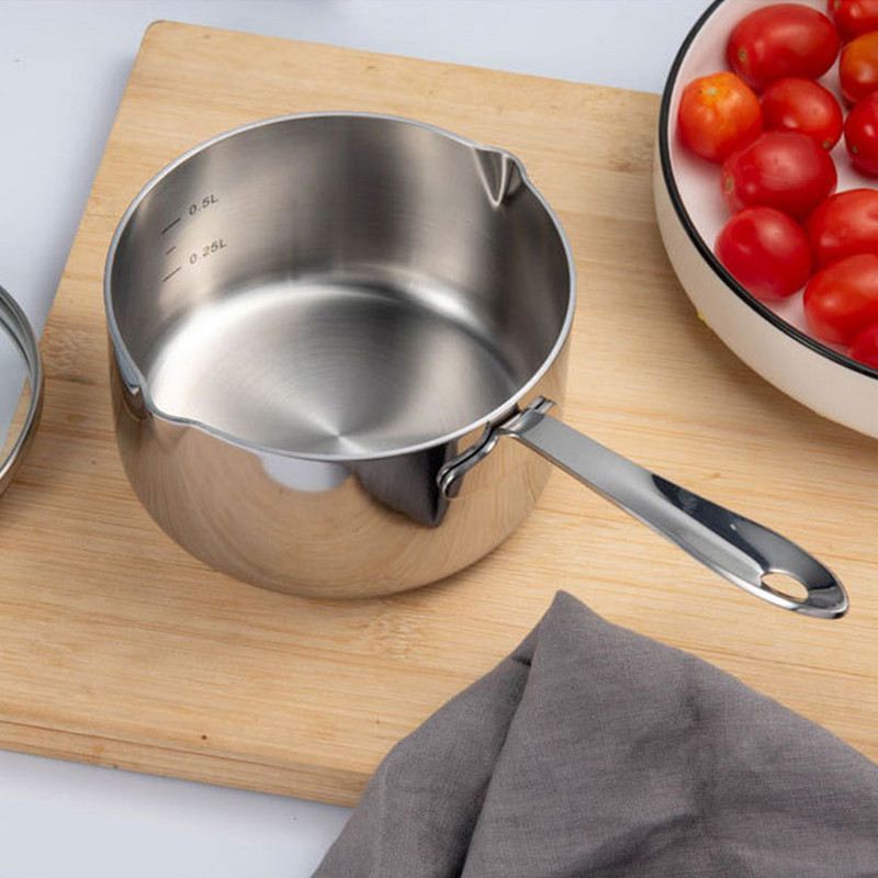 Nepiedegoša maza piena katla plīts virsma sviesta sildīšanas panna Nerūsējošā tērauda sabiezināts zupas katls Mājsaimniecības plīts katls