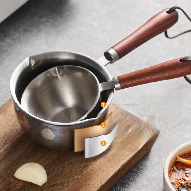 Eļļas šļakatu panna Karstās eļļas katls 304 nerūsējošā tērauda eļļošanas katls Mini mazs katls koka rokturis, eļļas degšanas katls, eļļas panna Virtuves trauki cepšanai