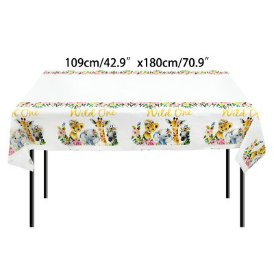 Džiunglių gyvūnų vakarėlio vienkartinė staltiesė Wild One 1-ojo gimtadienio vakarėliui dekoruoti vaikams kūdikių dušas 109x180 cm miško staltiesė