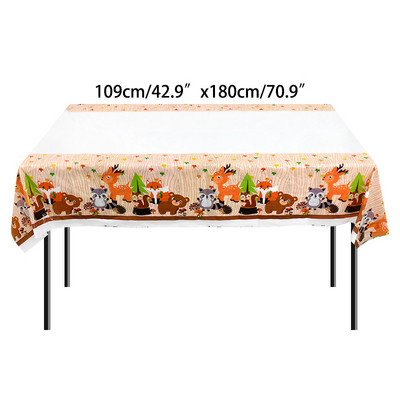 Džiunglių gyvūnų vakarėlio vienkartinė staltiesė Wild One 1-ojo gimtadienio vakarėliui dekoruoti vaikams kūdikių dušas 109x180 cm miško staltiesė