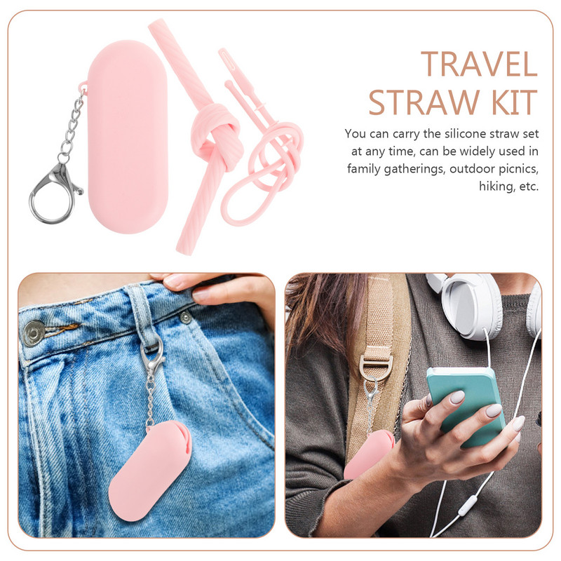 Salmiņi, Silikona ceļojumu futrālis Kokteilis Dzeramais Atkārtoti lietojams Komplekts Pārnēsāšanai Piens Tumbler Birste Rakelis Kafijas Tīrīšanas Instruments Ūdens