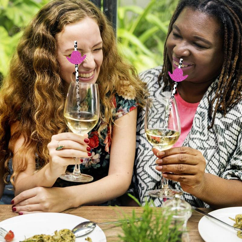 Cowgirl ballīšu dekorācijas salmiņi Govs apdrukāti papīra salmiņi Dekors Elastīgi dzeršanas salmiņi Rozā cepure Disko ballīšu dekori salmiņi