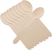 100 gab. Mini koka karotes galda piederumu komplekts Pārstrādājami bioloģiski noārdāmi deserta karotes ballītēm veikala piknikam grilēšanas kāzām