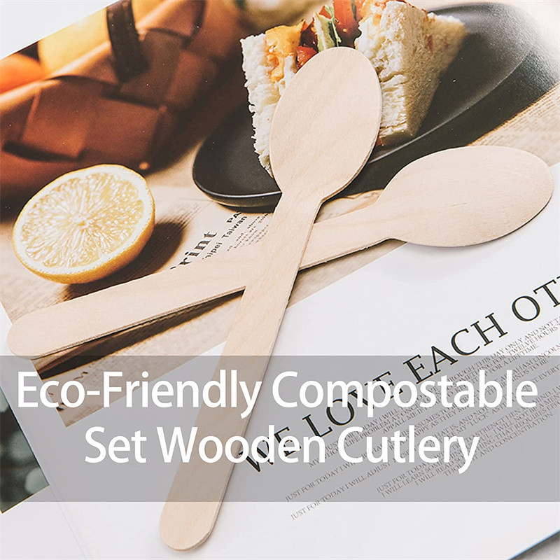 100 gab. Mini koka karotes galda piederumu komplekts Pārstrādājami bioloģiski noārdāmi deserta karotes ballītēm veikala piknikam grilēšanas kāzām