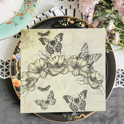 20 τμχ Butterfly Print Ποικιλία Vintage Χριστουγεννιάτικες χαρτοπετσέτες Decoupage Υλικά μιας χρήσης χαρτομάντιλο για πάρτι για χειροτεχνίες επίπλων