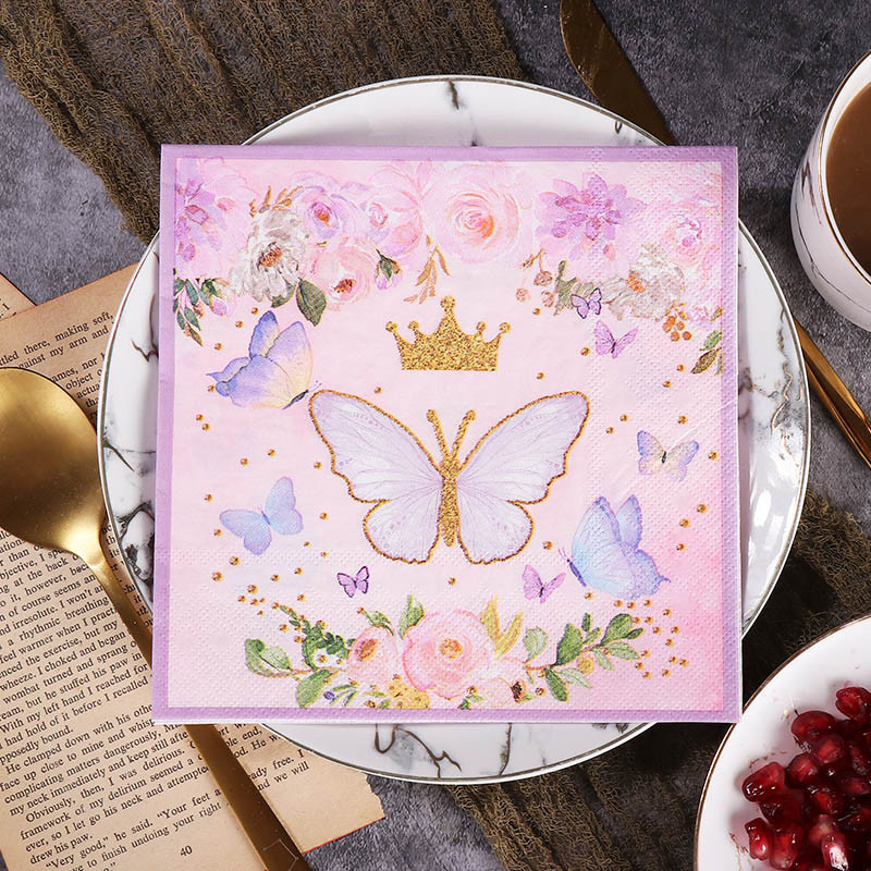 20GB Butterfly Print Asorti Vintage Ziemassvētku salvetes Dekupāžas materiāli Vienreizlietojamie ballīšu salvešu papīri mēbeļu amatniecībai