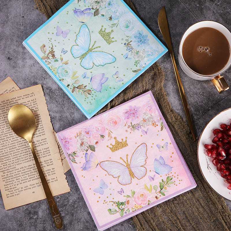 20GB Butterfly Print Asorti Vintage Ziemassvētku salvetes Dekupāžas materiāli Vienreizlietojamie ballīšu salvešu papīri mēbeļu amatniecībai