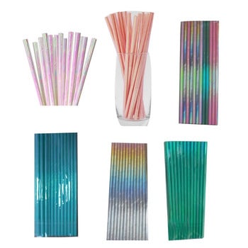 Pearlescent- Paper Straws Pink Green Gradient- Paper Drinking Straws Wedding Birthday Party Decor Baby Shower Kid