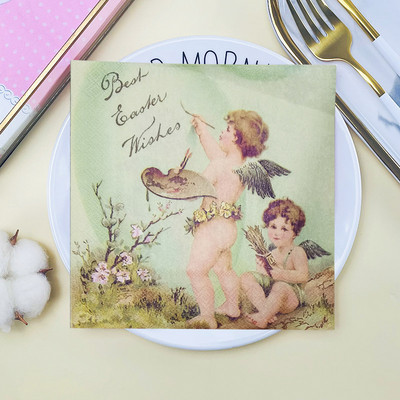 20 ΤΕΜ Vintage χαρτοπετσέτες ντεκουπάζ με φτερά Angel Brother εμπριμέ χριστουγεννιάτικο χαρτοπετσέτα μιας χρήσης για γάμο γενεθλίων