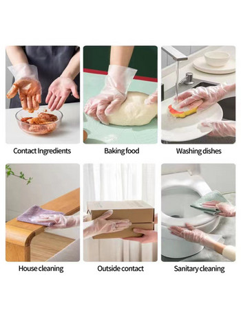 Работни прозрачни 100 бр. Безопасни ръкавици за еднократна употреба, без домакинска храна, Нехлъзгащи се киселинни ръкавици, Почистващи латексови ръкавици