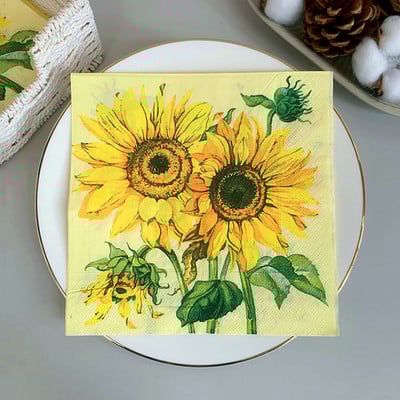 20 gab./iepakojumā saulespuķu galda papīra salvetes raksta dekupāžas salvešu papīra salvetes Ziemassvētku kāzu dekorēšanai ballīšu piederumu vairumtirdzniecība
