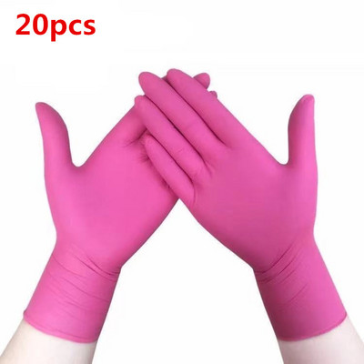 Rozā antistatiski virtuves vienreizlietojamie cimdi Izmantojiet lateksa stiprus nitrila cimdus darbam mehāniķis 20/40 gab. Nav mājsaimniecības tetovējuma