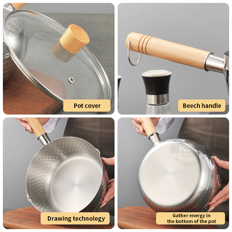 18 cm katls nerūsējošā tērauda kastrolis ar stikla vāku nūdeļu katls Papildu pārtikas katls piena katls ar garu rokturi, indukciju un gāzi