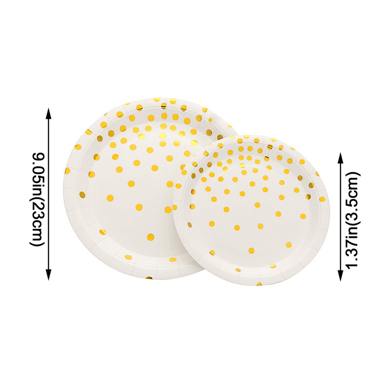 Eldobható parti kellékkészlet Nyomtatási étkészlet Aranypontos papírtányér csésze Banner Edényszalvéták Parti étkészlet dekoráció