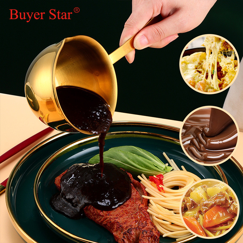 1/2 DB mini szósz melegítő csokoládé fazék rozsdamentes acél vajas tej konyha csepegtető edény étkészlet kis arany kiöntő edények főzés