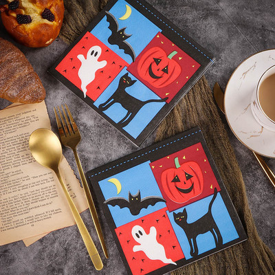 20 БР. Хелоуин Призрачна тиква Винтидж салфетки Асорти за декупаж Мебели Котка Хартиени занаяти Еднократна кърпа за бебешки душ 2022