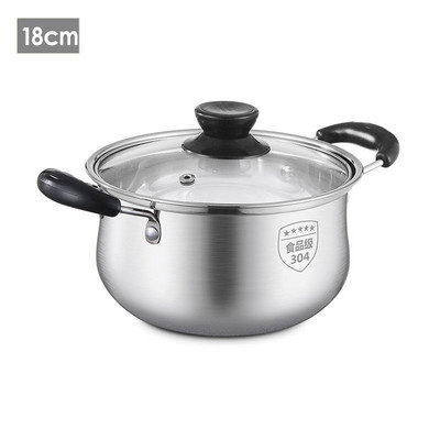 Кухненски тиган от неръждаема стомана 304, тенджера, тиган за мляко, супа, съдове за готвене, незалепващ тиган със стъклен капак, тенджери за готвене