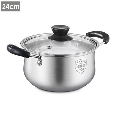 Кухненски тиган от неръждаема стомана 304, тенджера, тиган за мляко, супа, съдове за готвене, незалепващ тиган със стъклен капак, тенджери за готвене