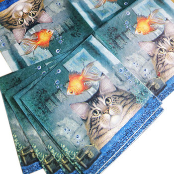 20PCS 25CM Котка Златна рибка Салфетки за еднократна употреба Разнообразие от ретро материали за декупаж Занаяти за мебели Коледна маса Тишу хартия