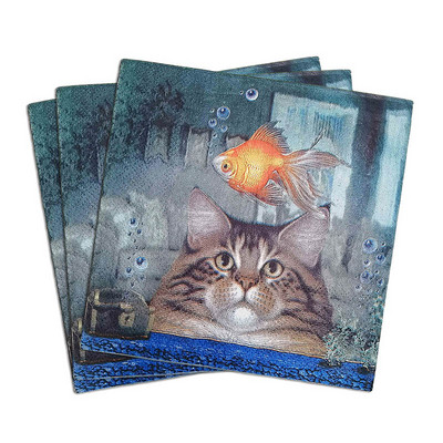 20 ΤΕΜ 25 εκ. Γάτα Χρυσόψαρο Χαρτοπετσέτες μιας χρήσης Ποικιλία Vintage Υλικά Decoupage Χειροτεχνία για Έπιπλα Χριστουγεννιάτικο Τραπέζι Χαρτί