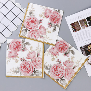 10/20 τμχ 33 εκ. Ροζ τριαντάφυλλο Decoupage Χαρτοπετσέτες Vintage Floral Serviette DIY Craft Tissues Party Σερβίτσιο Γάμου Χριστουγεννιάτικη διακόσμηση