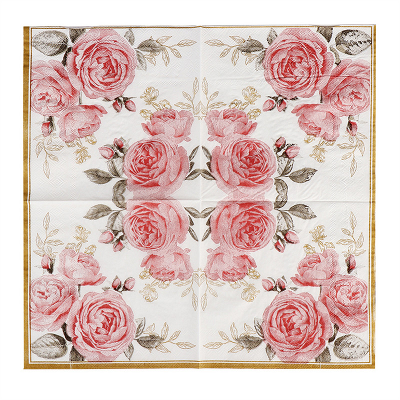 10/20gab 33cm Rozā roze Dekupāžas Papīra Salvetes Vintage ziedu salvete DIY Amatniecības salvetes ballītes galda piederumi Kāzu Ziemassvētku dekors