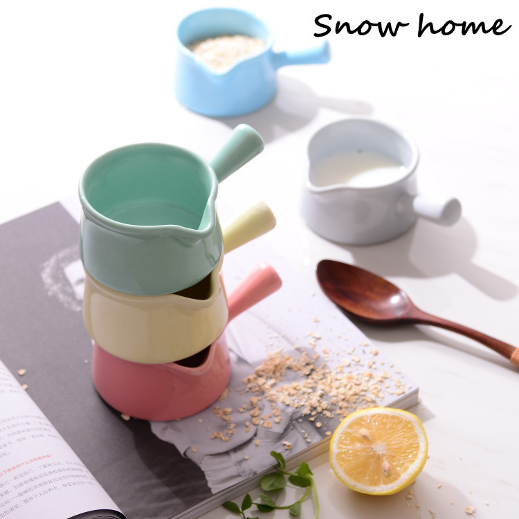 Mini puodo keraminis pieno ąsotis su rankena Mažas pieno puodelis Sriubos dubuo kepimo dubuo Maisto sulčių kibiras